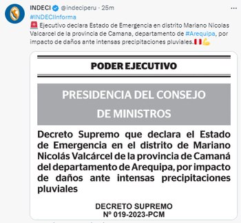 Estado de emergencia en Mariano