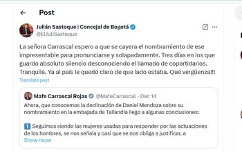 Julián Sastoque arremetió en contra