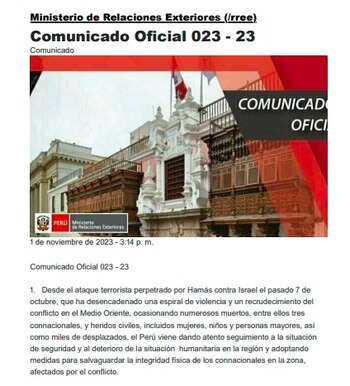 Comunicado del Gobierno peruano