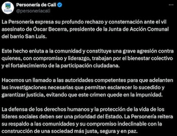 La Personería reitera su respaldo