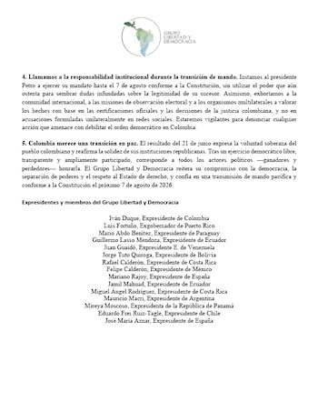 El comunicado señaló que las denuncias de fraude en redes sociales no sustituyen la demanda de nulidad ante el Consejo de Estado y que ninguna autoridad declaró irregularidades - crédito Libertad y Democracia