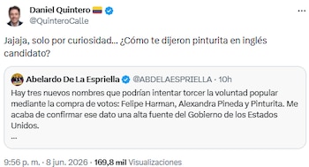 Daniel Quintero lanzó comentario sarcástico sobre el sobrenombre “Pinturita” en campaña - crédito @QuinteroCalle/X