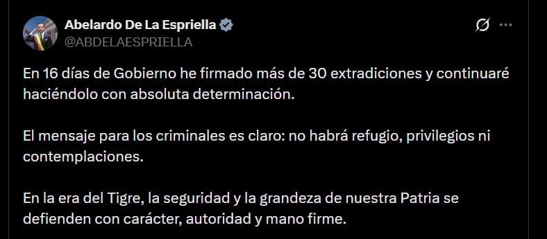Abelardo de la Espriella aparece junto al secretario jurídico de la Presidencia, Andrés Barreto, quien estimó en “alrededor de 30” las extradiciones firmadas por el mandatario, aunque no ofrecieron más detalles sobre los casos - crédito @ABDELAESPRIELLA/X