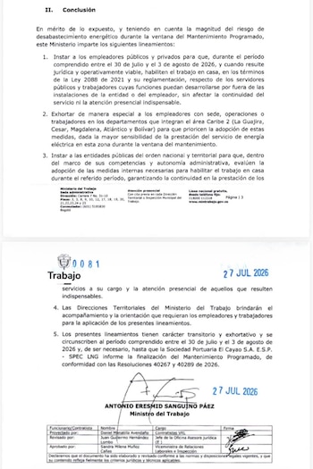 La circular 0081 busca reducir la demanda energética nacional durante el mantenimiento programado de la Planta de Regasificación de Cartagena - crédito X