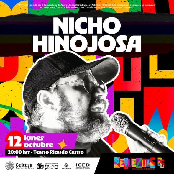 El cantante Nicho Hinojosa se presentará el 12 de octubre en el Teatro Ricardo Castro de Durango como parte de la programación del Festival Revueltas. (Festival Revueltas: redes sociales)