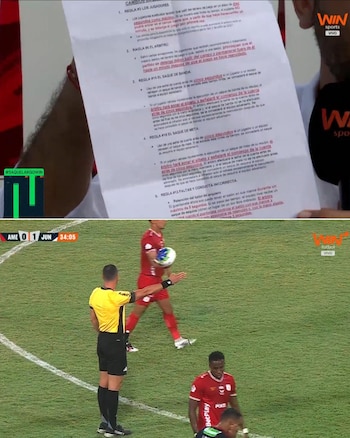Hoja con las modificaciones al reglamento entregada por Wilmar Roldán en el partido de América de Cali vs. Junior FC - crédito X