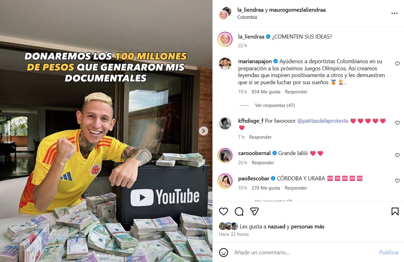 Este fue el anuncio que hizo La Liendra desde su cuenta de Instagram - crédito @la_liendraa/IG