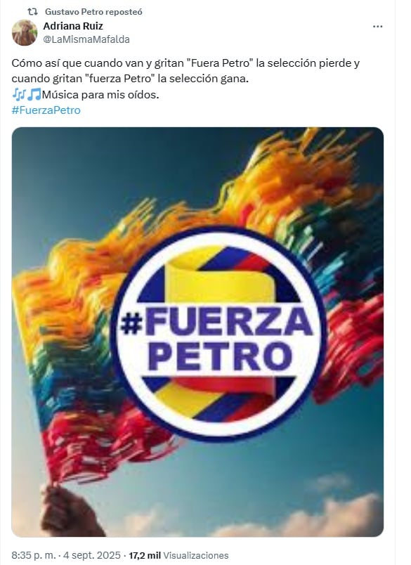 El mensaje que replicó Petro - crédito @LaMismaMafalda/X | @petrogustavo/X