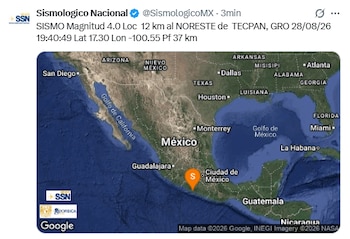 Sismo de 4.0 en Tecpan, Guerrero este 28 de agosto. (X/ @SismologicoMX)