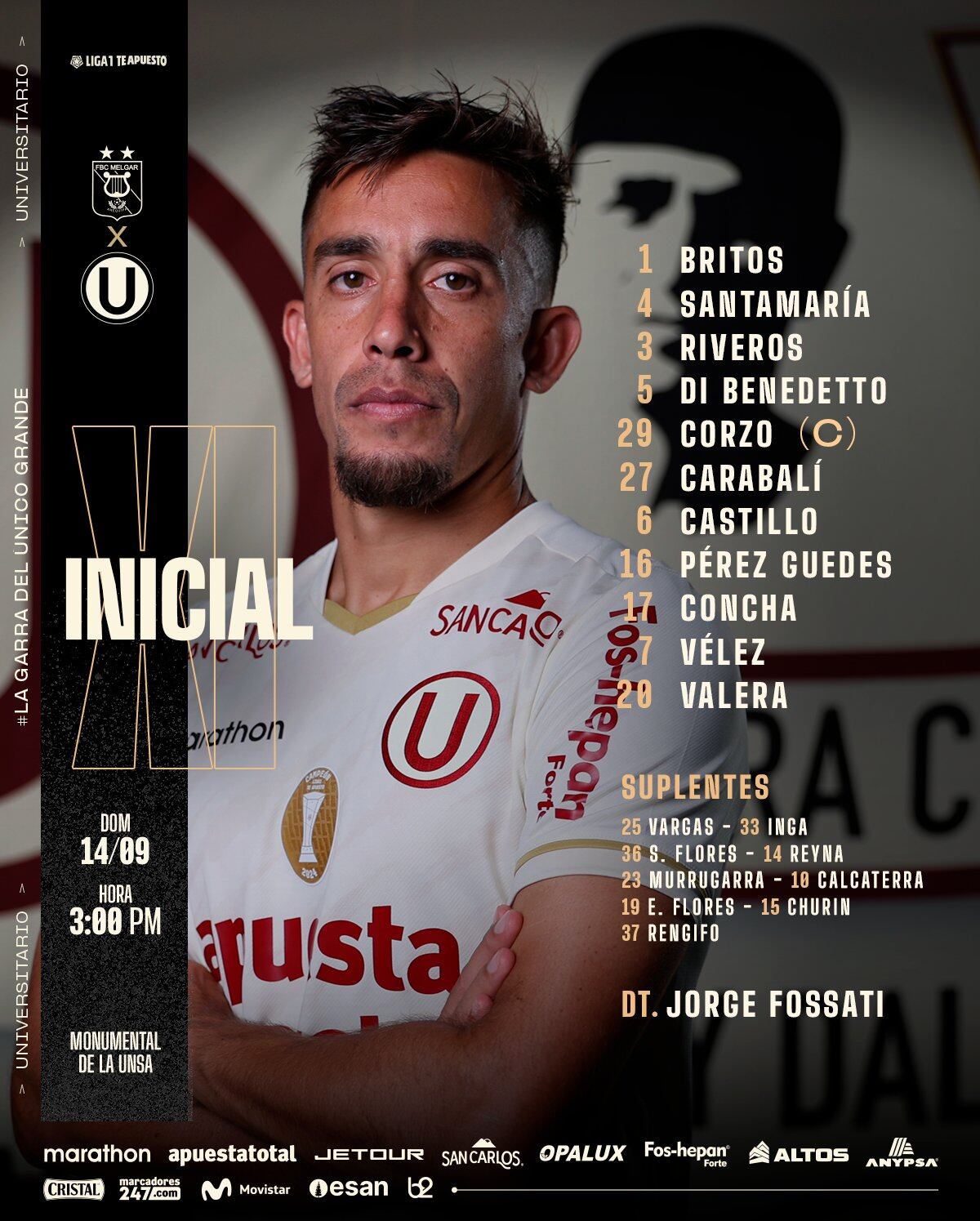 Ajustes da universidade para Melgar após a data 8 no torneio Clausura