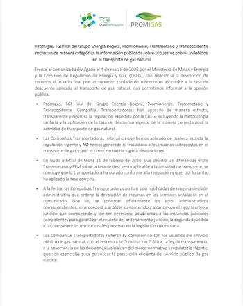 Las transportadoras de gas publicaron