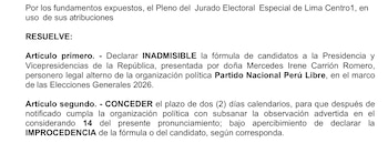 JEE declara inadmisible candidatura de
