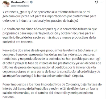 Gustavo Petro se refirió a la propuesta de revisar plataformas de comercio electrónico