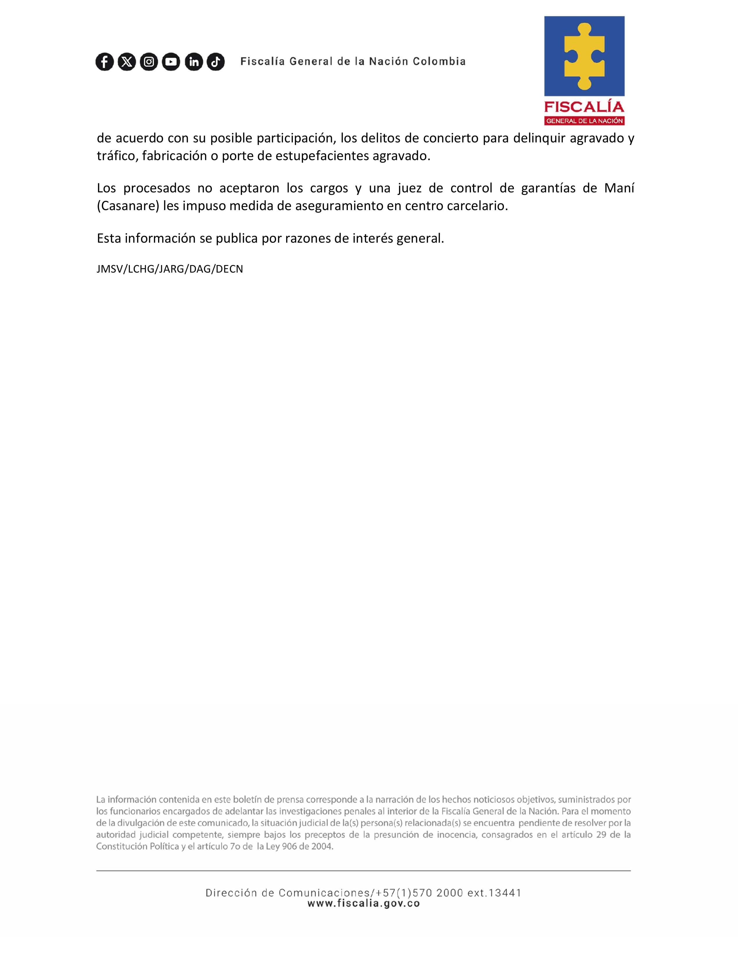 Ocho procesados por presunta red que instalaba laboratorios de droga en Vichada y Casanare - crédito Fiscalía General de la Nación