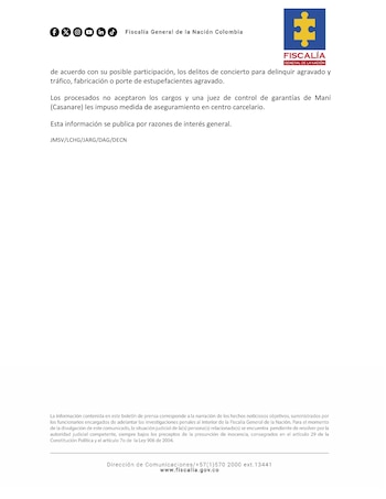 Ocho procesados por presunta red que instalaba laboratorios de droga en Vichada y Casanare - crédito Fiscalía General de la Nación