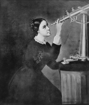 Maria Mitchell mirando por un telescopio. (Wikki Commons)