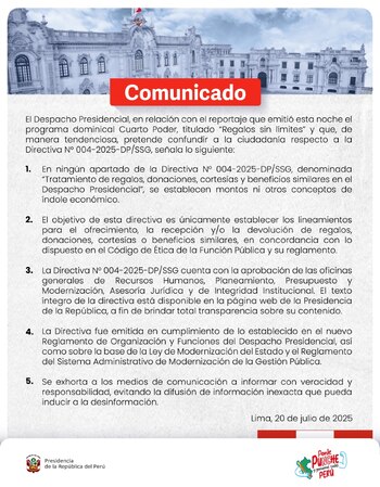 Comunicado de la Presidencia de
