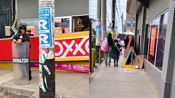 Un adulto mayor y un menor de edad resultan heridos tras caerse un letrero de Oxxo en San Juan de Lurigancho