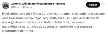 El director de la Policía Nacional dio a conocer la captura - crédito @DirectorPolicia/X