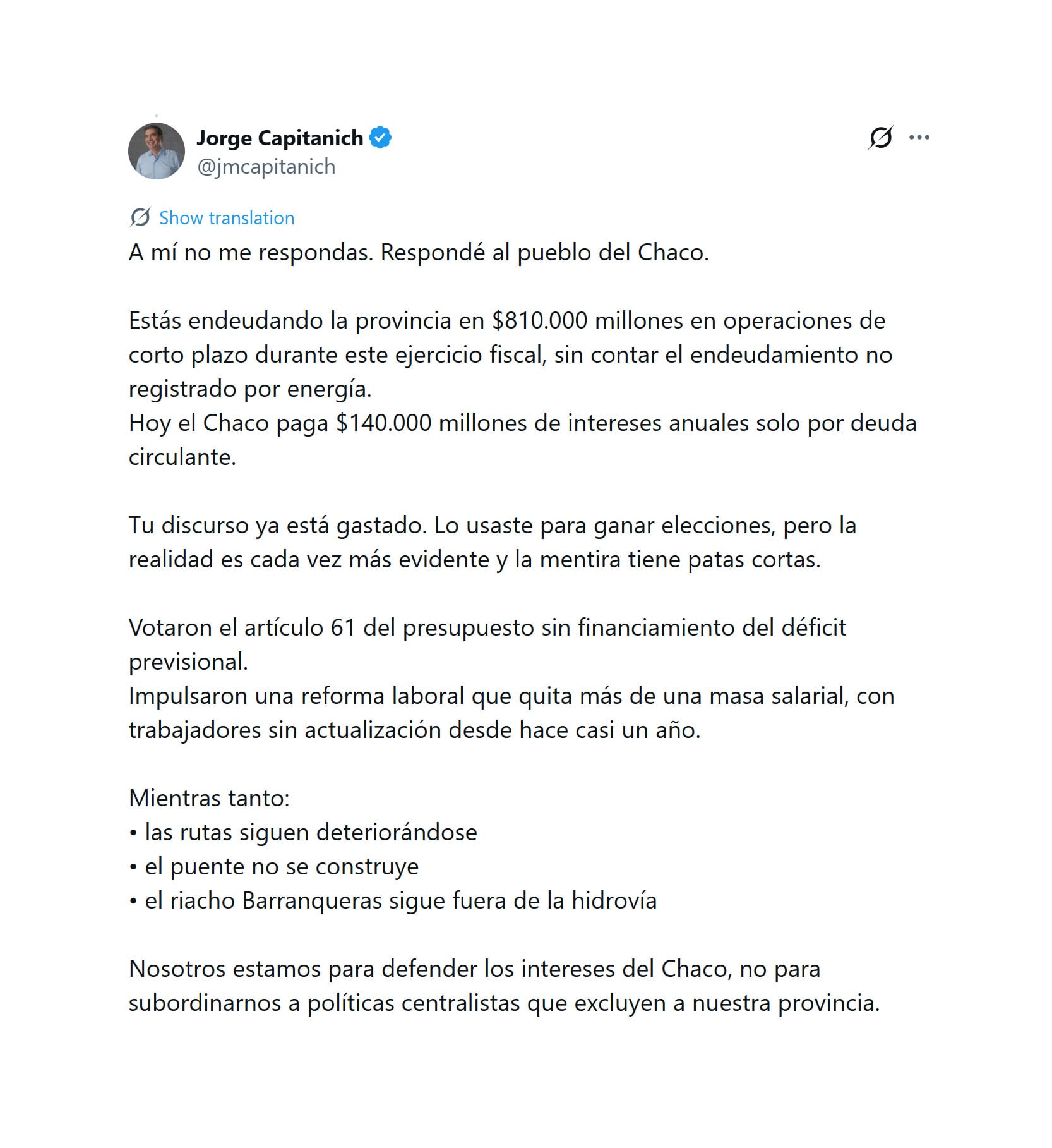 La réplica final del senador kirchnerista