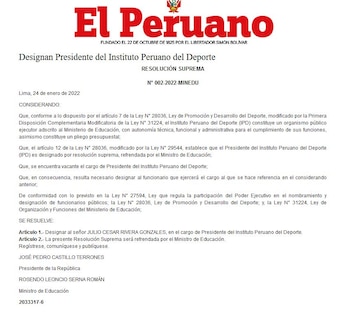 Publicación del diario 'El Peruano'