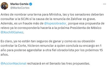 Marko Cortés adelantó que el PAN votará contra la terna propuesta por AMLO.
