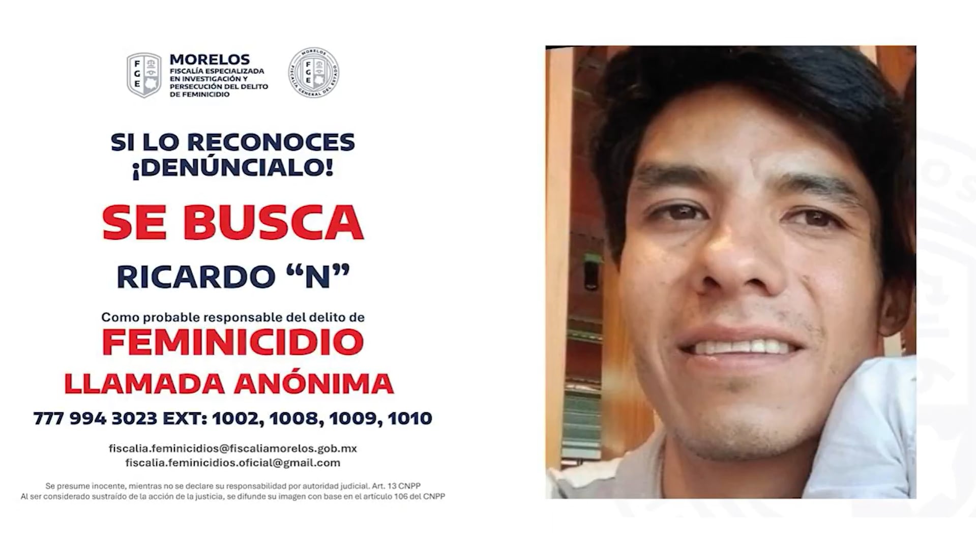 Ricardo “N” es buscado por su presunta responsabilidad por el feminicidio de Andrea Maylin.