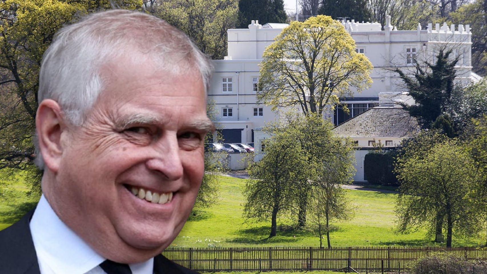 El príncipe Andrés y su residencia de Royal Lodge, en montaje de