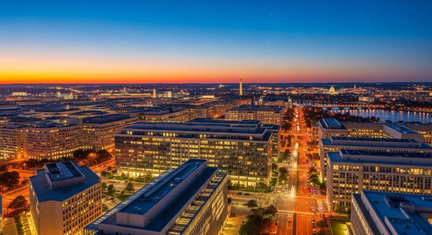 Una vista aérea de Washington D.C. al El índice de innovación otorga a Washington, D.C. la mayor puntuación nacional, impulsada por inversión en I+D per cápita y financiación de capital riesgo (Imagen Ilustrativa Infobae)