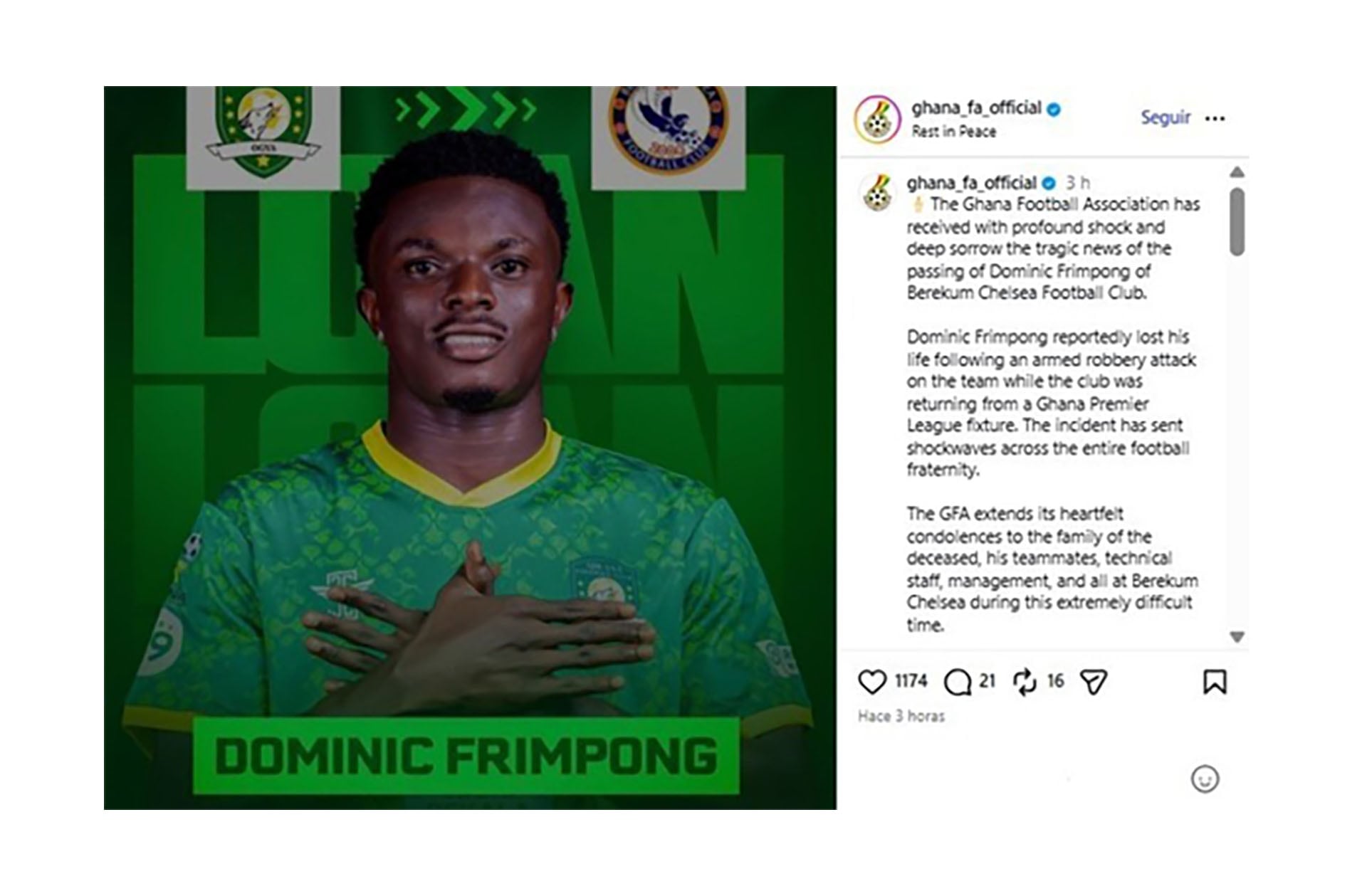 El comunicado de la Asociación de Fútbol de Ghana por la muerte de Dominic Frimpong