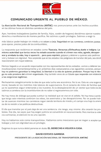 Transportistas pausan movilizaciones al señalar que no existen garantías para su integridad. Crédito: Antac