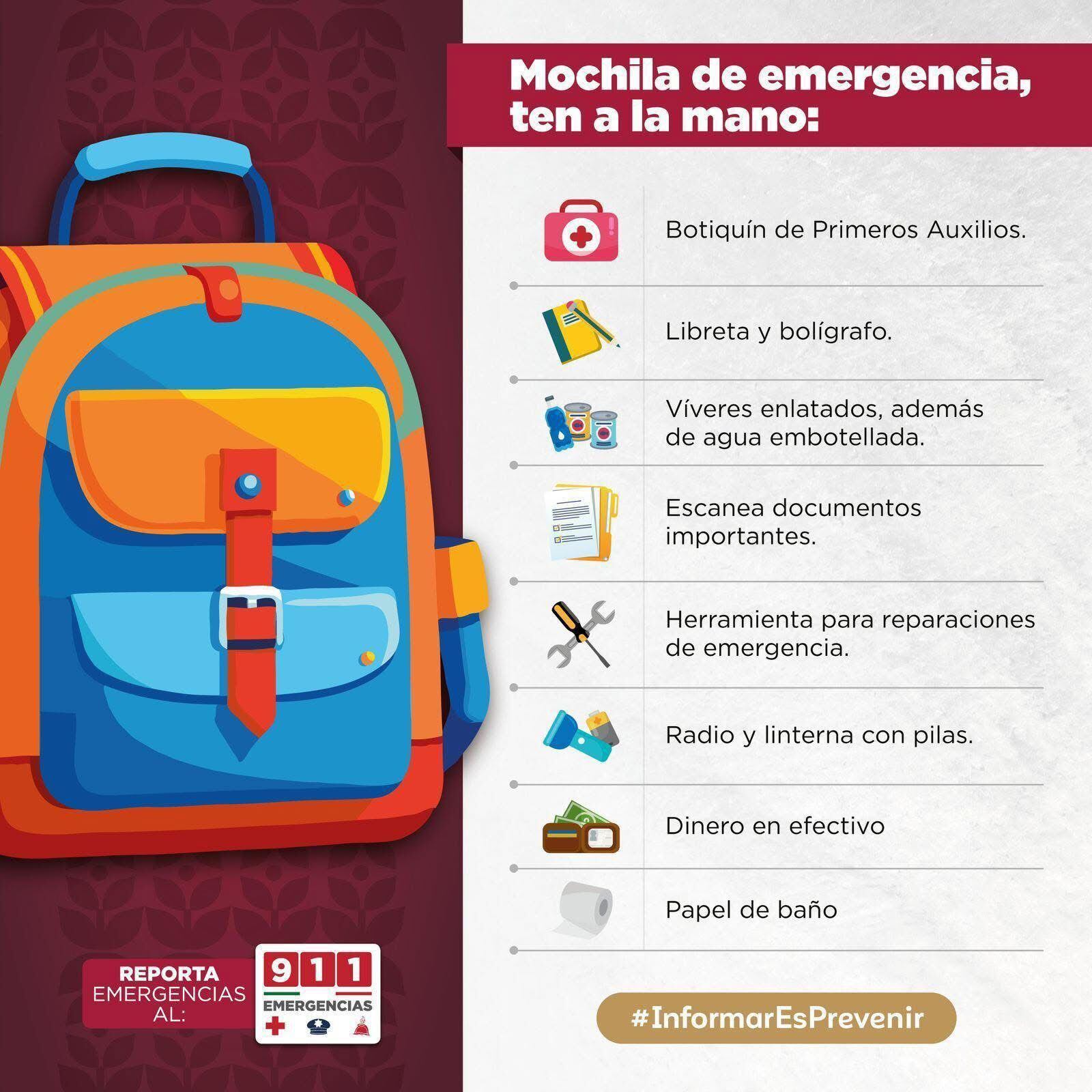 Mochila de emergencia Primer Simulacro Nacional 2026 Edomex