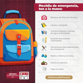 Mochila de emergencia Primer Simulacro Nacional 2026 Edomex