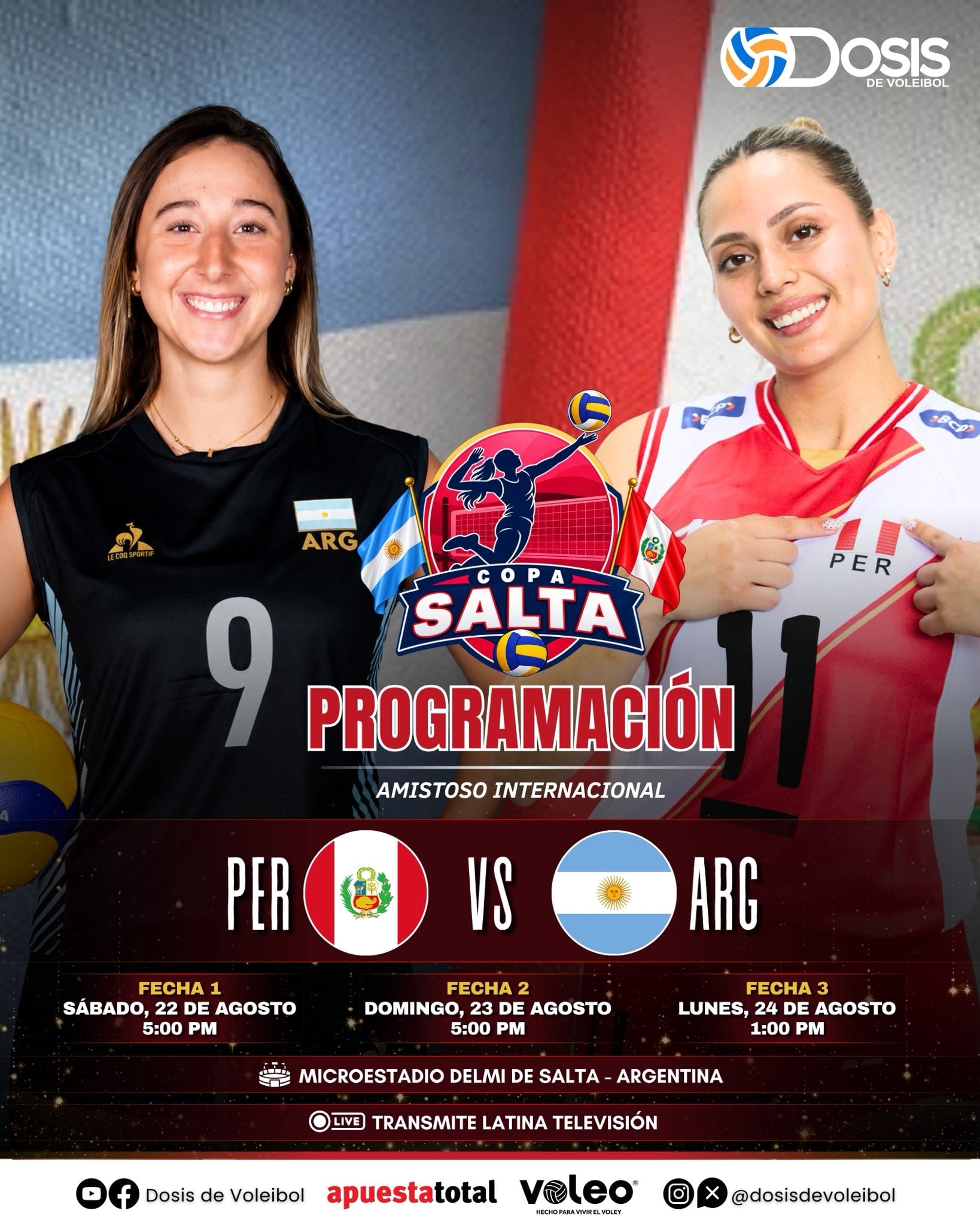 Programación de los amistosos Perú vs Argentina por la Copa Salta 2026. (Dosis de voleibol)