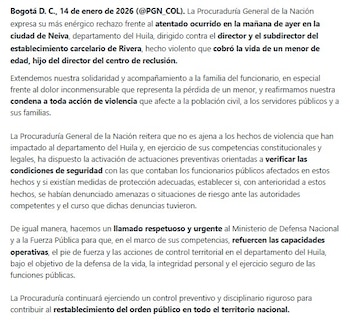 Comunicado de la Procuraduría sobre