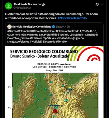 Alcaldía de Bucaramanga sobre temblor