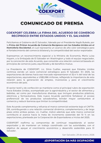 Comunicado de prensa de COEXPORT.