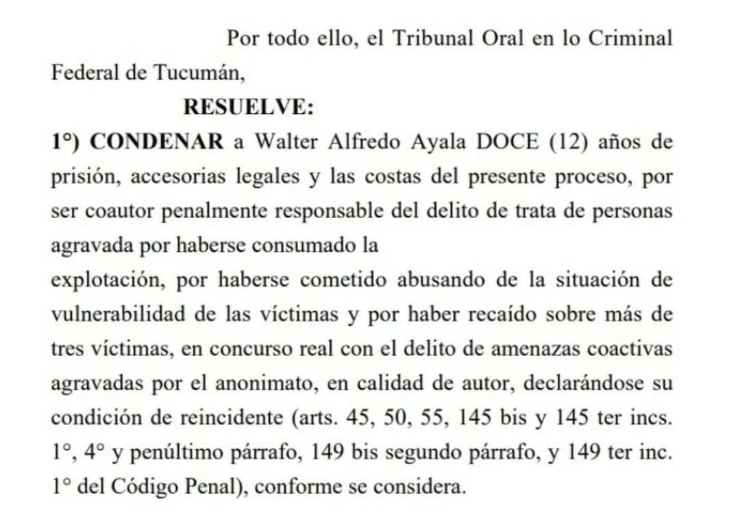Walter Alfredo Ayala fue condenado a 12 años de cárcel