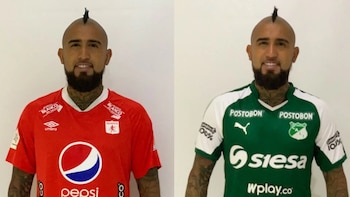 Arturo Vidal vistiendo la camiseta de los dos equipos de la ciudad de Cali, América de Cali y Deportivo Cali - crédito @kingarturo23oficial/Instagram