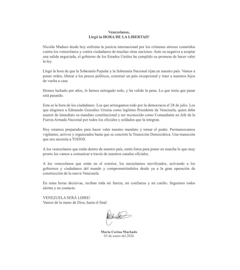 El comunicado publicado por María