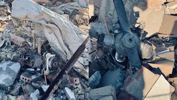 Las partes de los drones utilizados por Rusia para atacar el puesto fronterizo entre Ucrania y Moldavia (Foto: Servicio Estatal de Guardia Fronteriza de Ucrania)