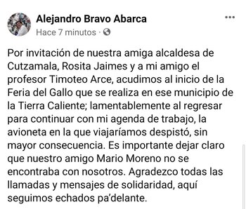 Comunicado de Alejandro Bravo Abarca