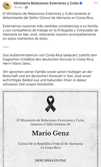 muerte del cónsul de Alemania en Costa Rica.