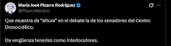 La senadora María José Pizarro y el exembajador Camilo Romero rechazaron públicamente el tono del debate promovido por el Centro Democrático - crédito @PizarroMariaJo/X