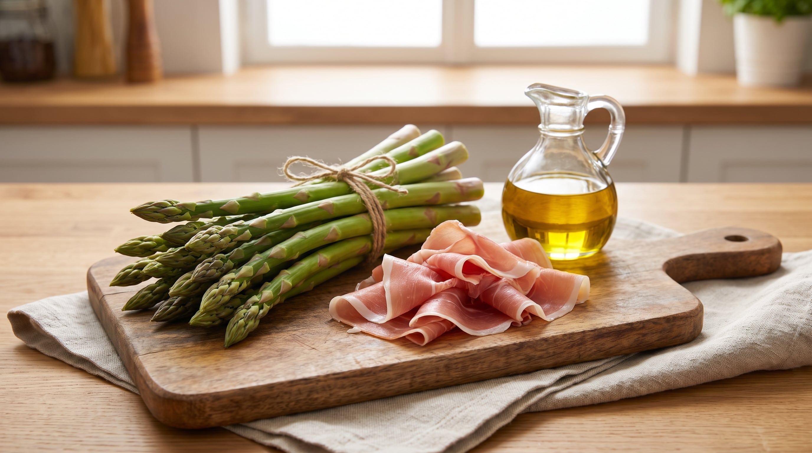 Los espárragos frescos, el jamón crudo y el aceite de oliva integran parte de la lista de ingredientes (Imagen Ilustrativa Infobae)