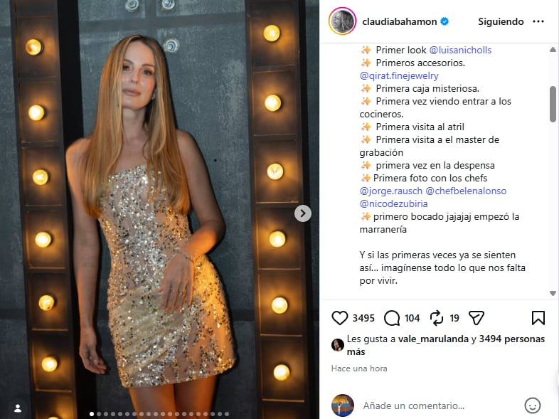 Publicación de la presentadora antes del inicio de la octava temporada de 'MasterChef Celebrity Colombia' - crédito @claudiabahamon/Instagram