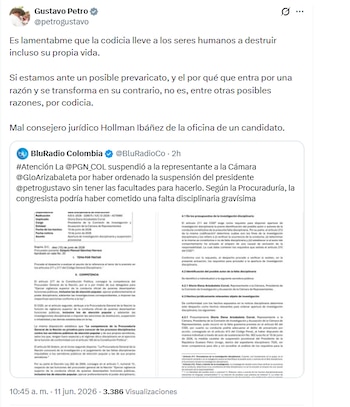 El jefe de Estado señaló que las acciones de la congresista fueron guiadas por la codicia - crédito @petrogustavo/X