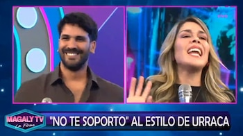 Israel Dreyfus sorprende a Luciana Roy durante juego de miraditas y Magaly Medina lanza comentario. Captura: Magaly TV La Firme.