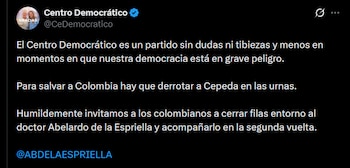 Centro Democrático - crédito @CeDemocratico/X