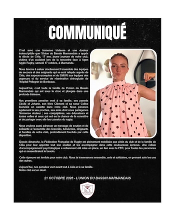 Conmoción en el rugby francés por la muerte de una jugadora de 17 años